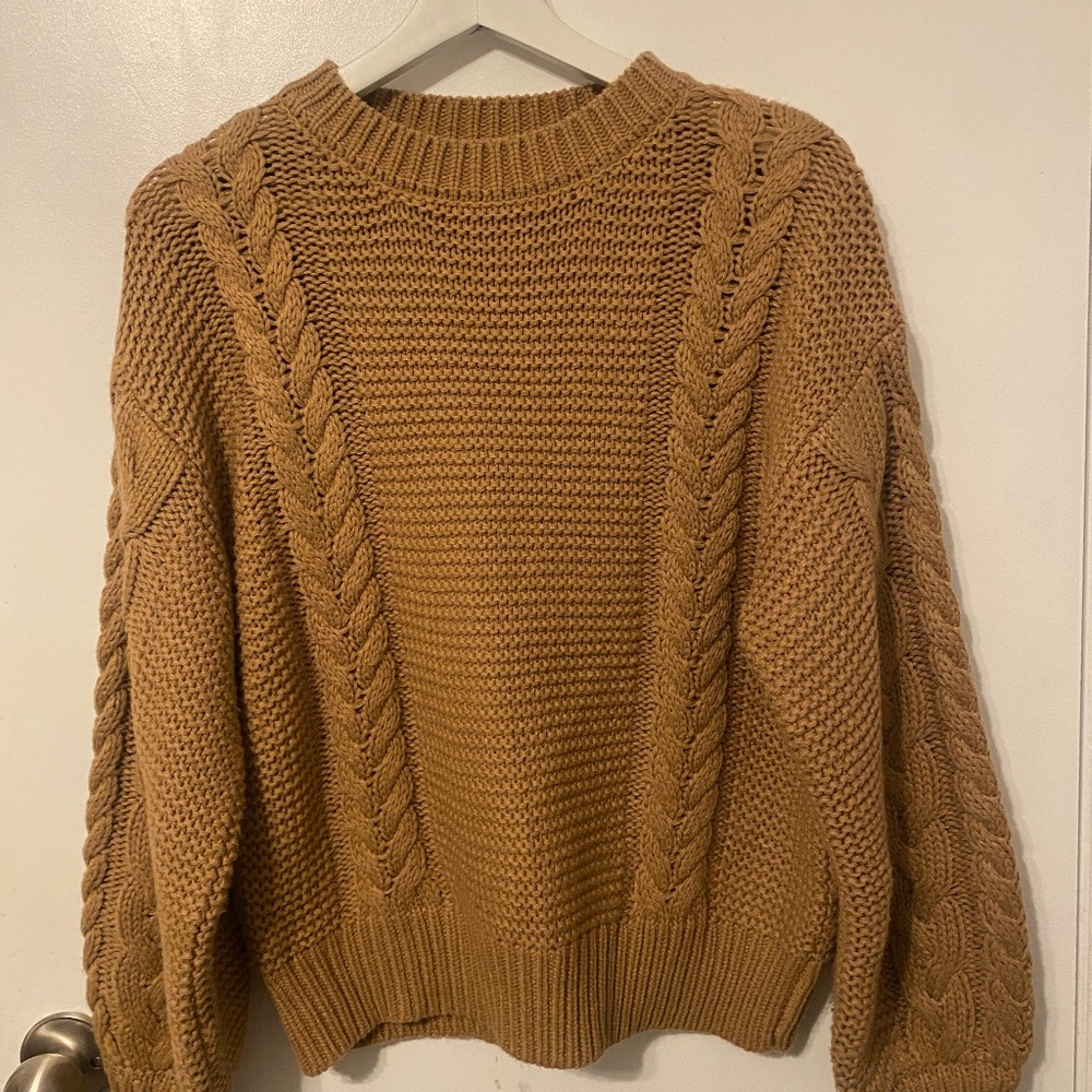 DEX caramel brown cable knit 100% cotton relaxed-fit sweater
